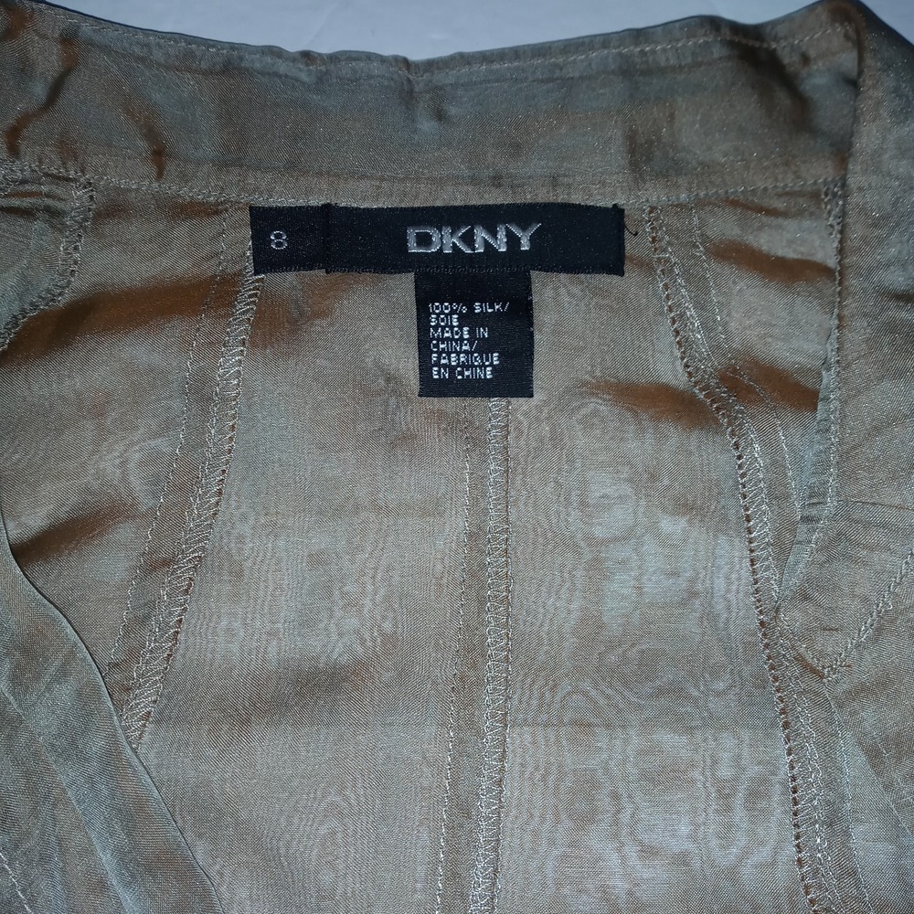 DKNY Sz 8 Silk Semi Sheer Blouse snaps   Fitted Irridescent originally MSRP$295 - Picture 6 of 9